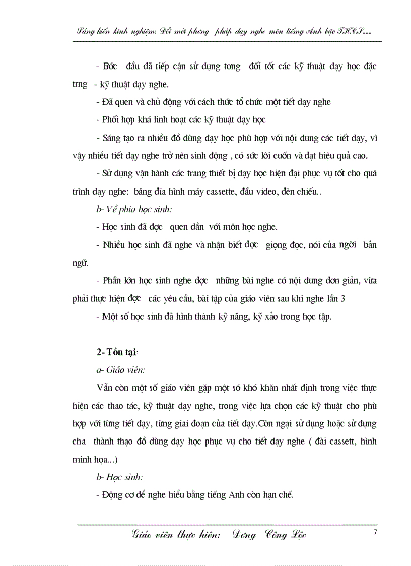 image for page Giảng dạy và học tập môn nghe tiếng Anh của giáo viên và học sinh bậc THCS ở các lớp 6 7 8 9 truờng THCS Hồng Thủy