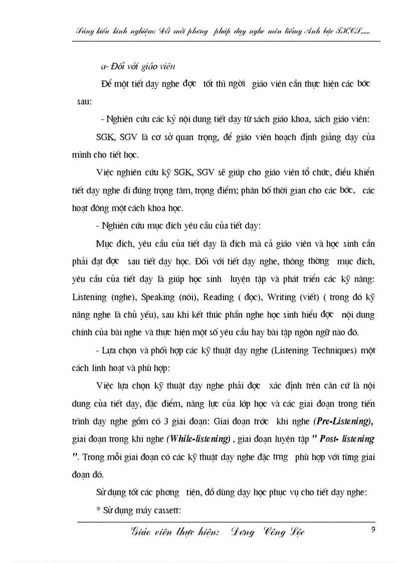 image for page Giảng dạy và học tập môn nghe tiếng Anh của giáo viên và học sinh bậc THCS ở các lớp 6 7 8 9 truờng THCS Hồng Thủy