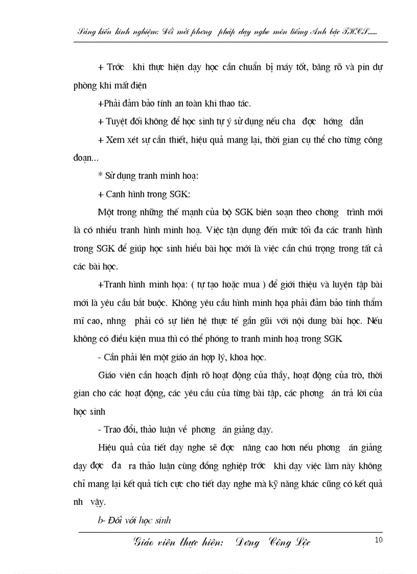image for page Giảng dạy và học tập môn nghe tiếng Anh của giáo viên và học sinh bậc THCS ở các lớp 6 7 8 9 truờng THCS Hồng Thủy