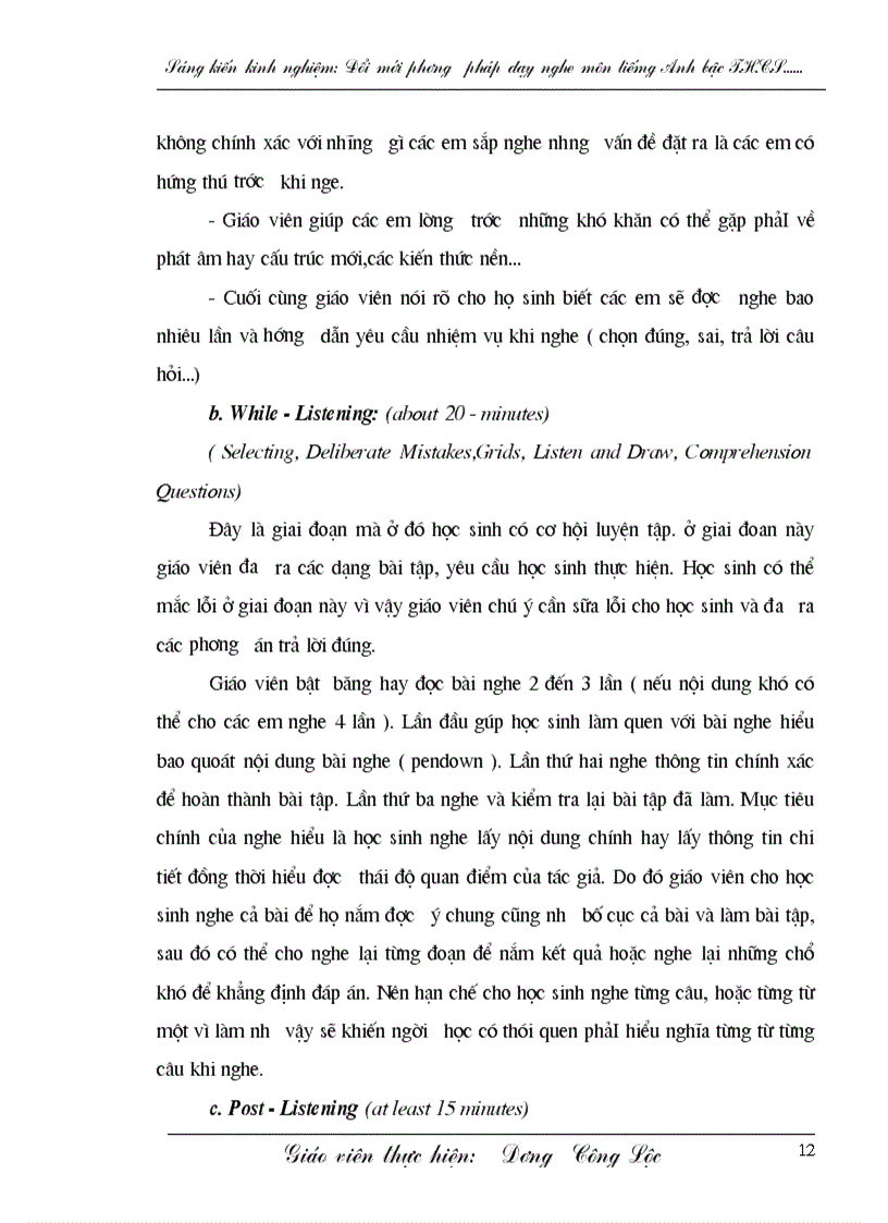 image for page Giảng dạy và học tập môn nghe tiếng Anh của giáo viên và học sinh bậc THCS ở các lớp 6 7 8 9 truờng THCS Hồng Thủy