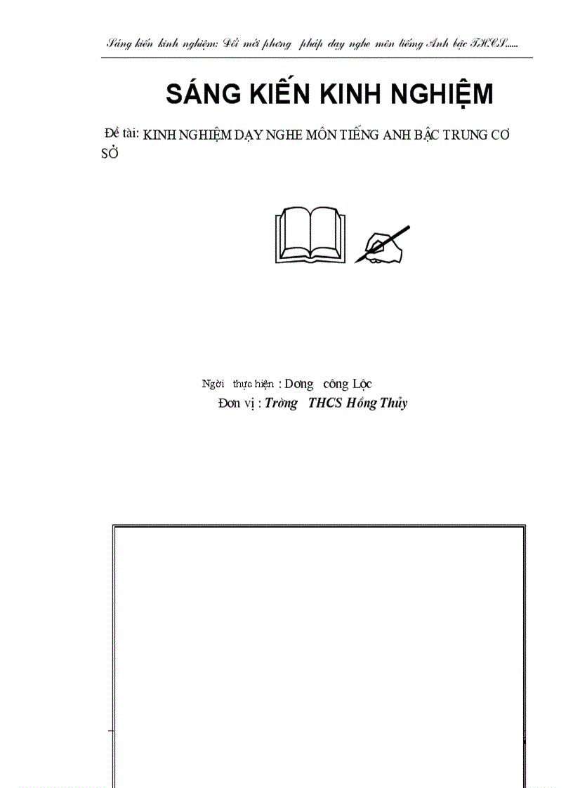 image for page Giảng dạy và học tập môn nghe tiếng Anh của giáo viên và học sinh bậc THCS ở các lớp 6 7 8 9 truờng THCS Hồng Thủy