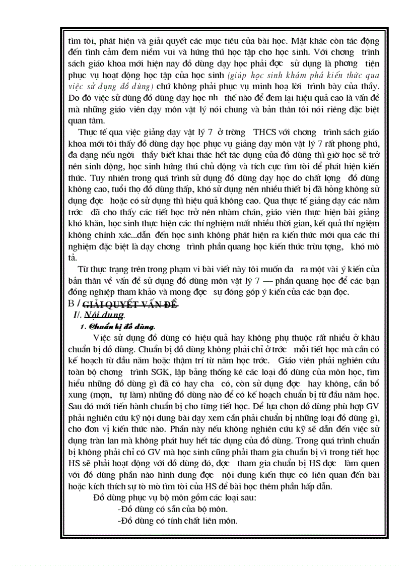 image for page Sử dụng đồ dùng dạy học với bộ môn vật lý 7 phần quanghọc