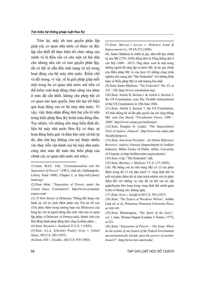 image for page Bàn về học thuyết tam quyền phân lập và kiếm chế đối trọng trong hiến pháp hoa kỳ