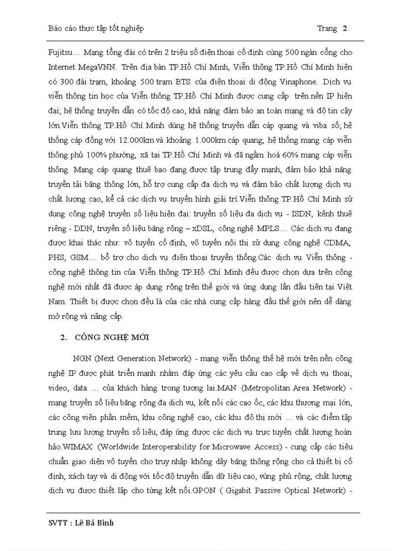 Báo cáo thực tập tại Viễn Thông TP Hồ Chí Minh