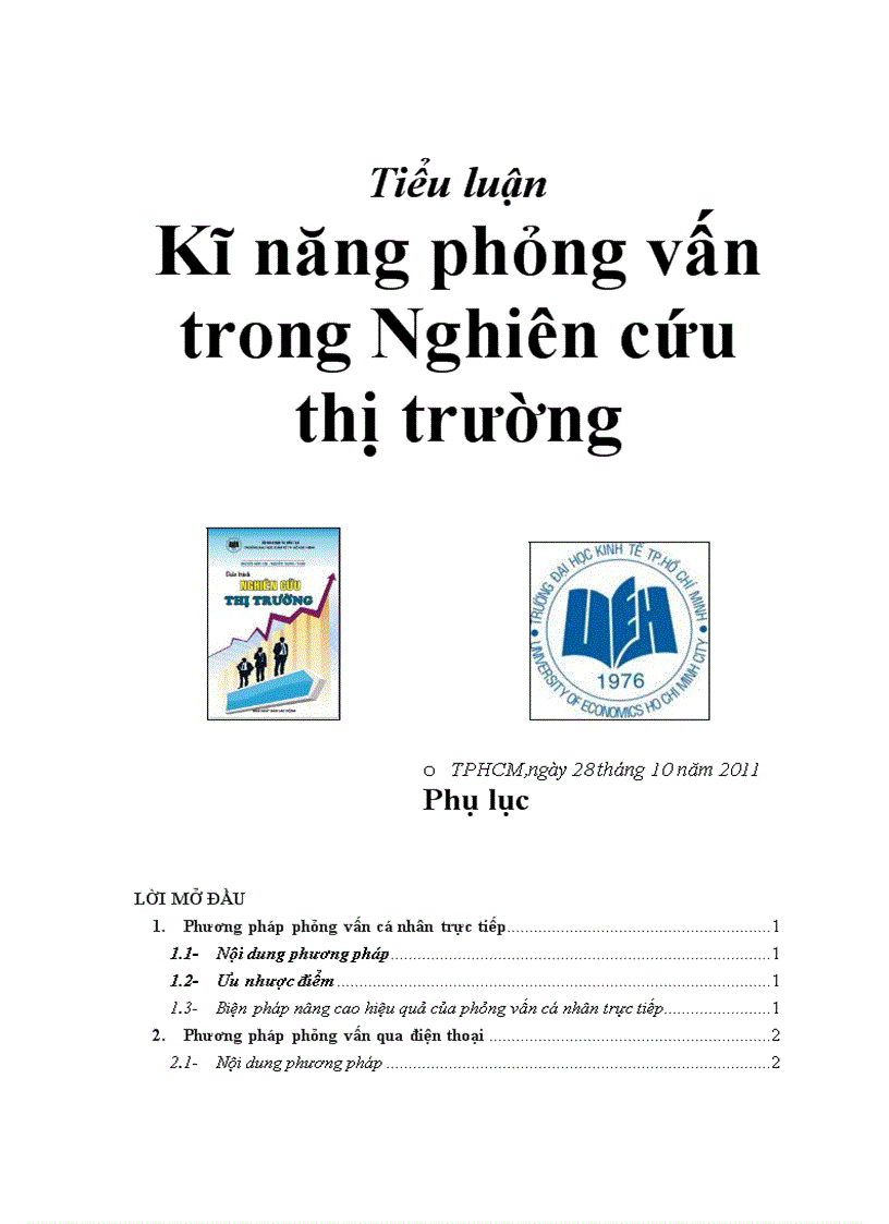 Tiểu luận kĩ năng phỏng vấn nghiên cứu thị trường