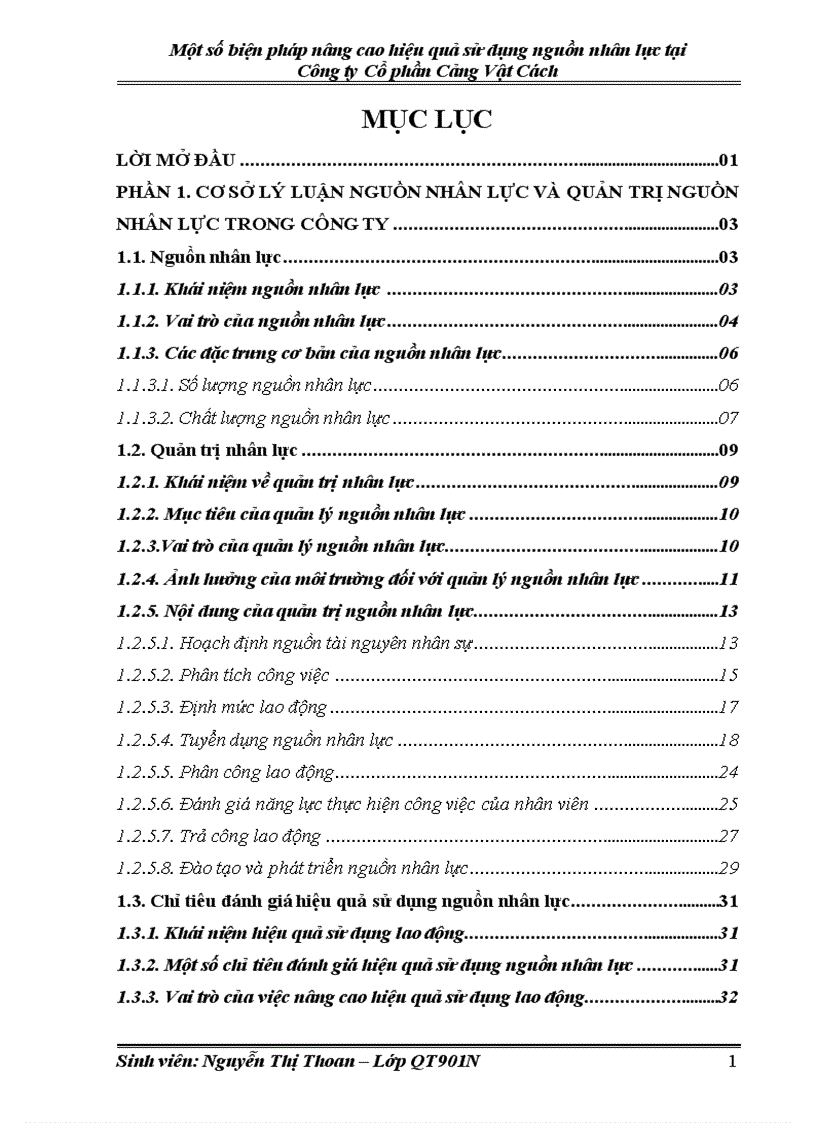 Một số biện pháp nâng cao hiệu quả sử dụng nguồn nhân lực tại Công ty Cổ phần Cảng Vật Cách