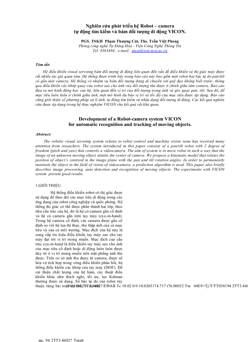 image for page Nghiên cứu phát triển hệ Robot camera tự động tìm kiếm và bám đối tượng di động VICON