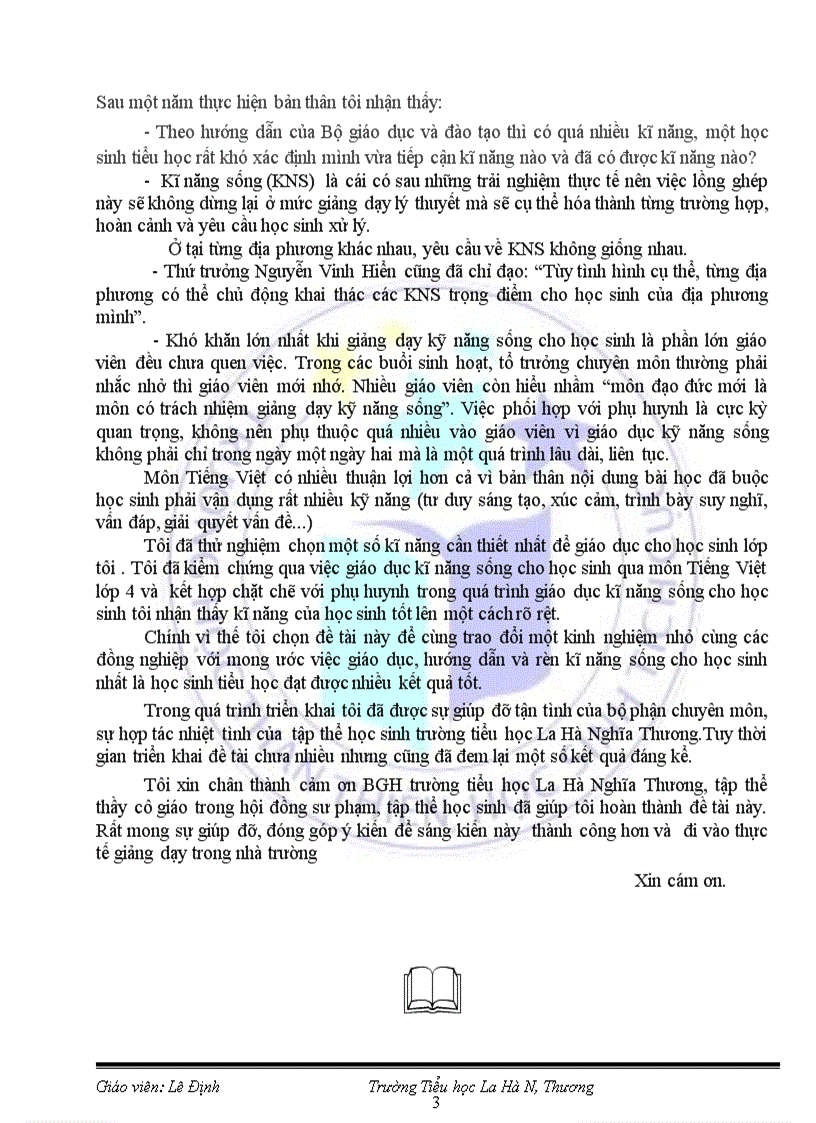 image for page Một số biện pháp giáo dục và rèn luyện kỹ năng sống cho học sinh qua môn tiếng việt lớp 4