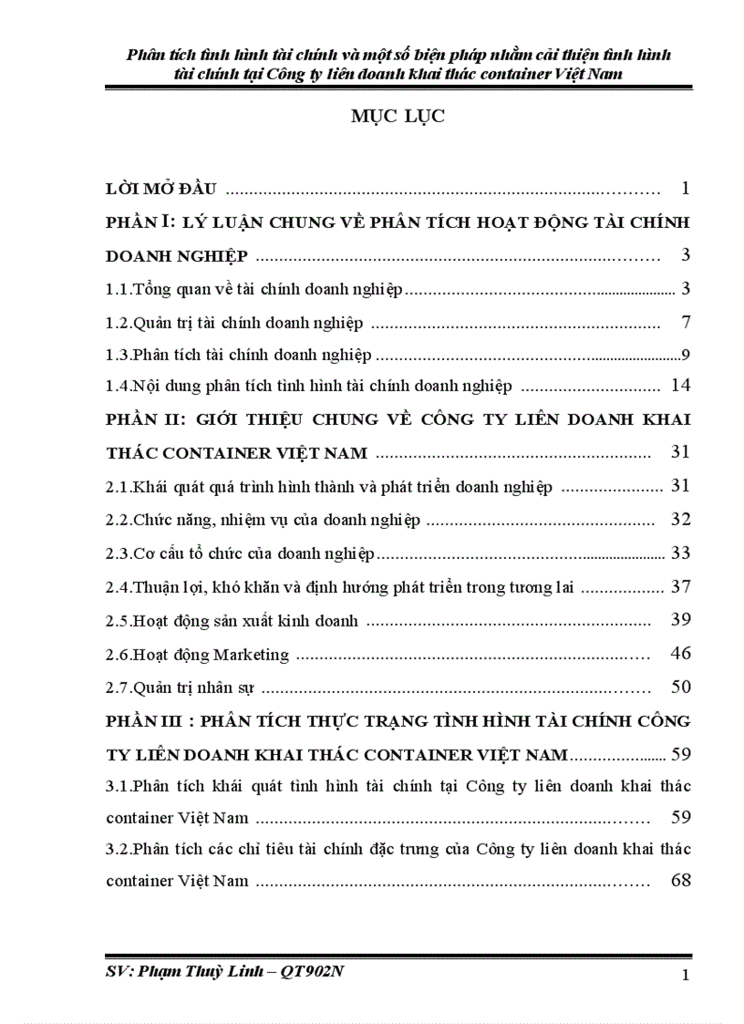 image for page Phân tích tình hình tài chính và một số biện pháp nhằm cải thiện tình hình tài chính tại Công ty liên doanh khai thác container Việt Nam