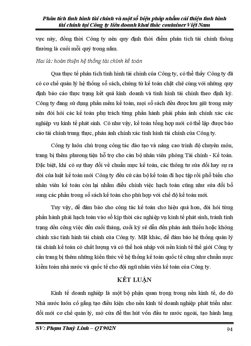 image for page Phân tích tình hình tài chính và một số biện pháp nhằm cải thiện tình hình tài chính tại Công ty liên doanh khai thác container Việt Nam