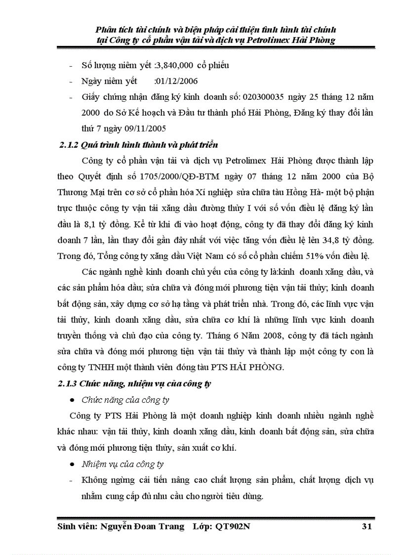 image for page Phân tích tài chính và biện pháp nhằm cải thiện tình hình tài chính tại công ty cổ phần vận tải và dịch vụ Petrolimex Hải Phòng