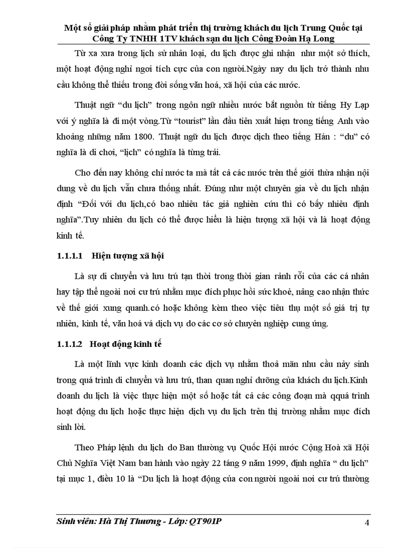 Một số giải pháp nhằm phát triển thị trường khách du lịch Trung Quốc tại Công Ty TNHH 1TV khách sạn du lịch Công Đoàn Hạ Long