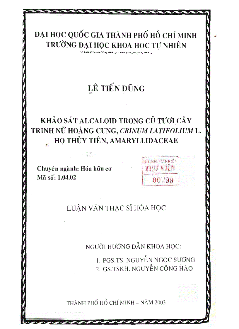image for page Khảo sát alcaloid trong củ tươi cây trinh nữ hoàng cung crinumlatifolium l Họ thủy tiên amaryllidaceae