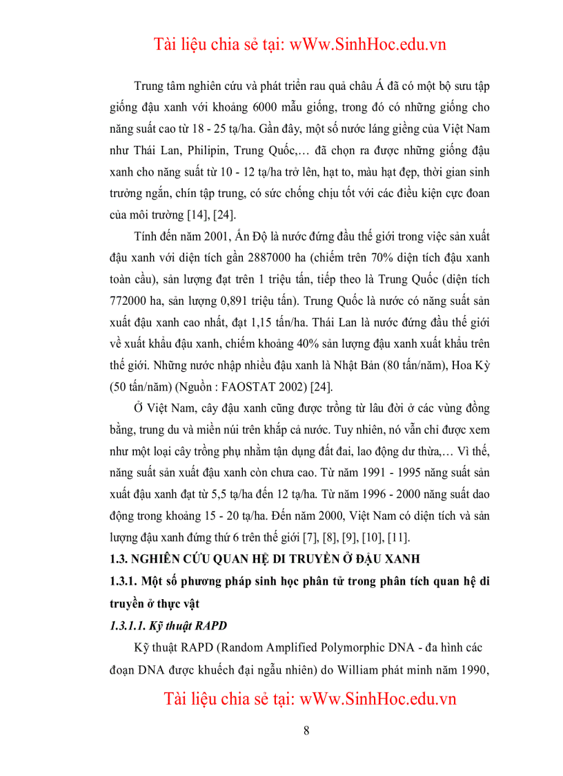 image for page Nghiên cứu quan hệ di truyền của một số giống đậu xanh địa phương Vigna radiata L Wilczek