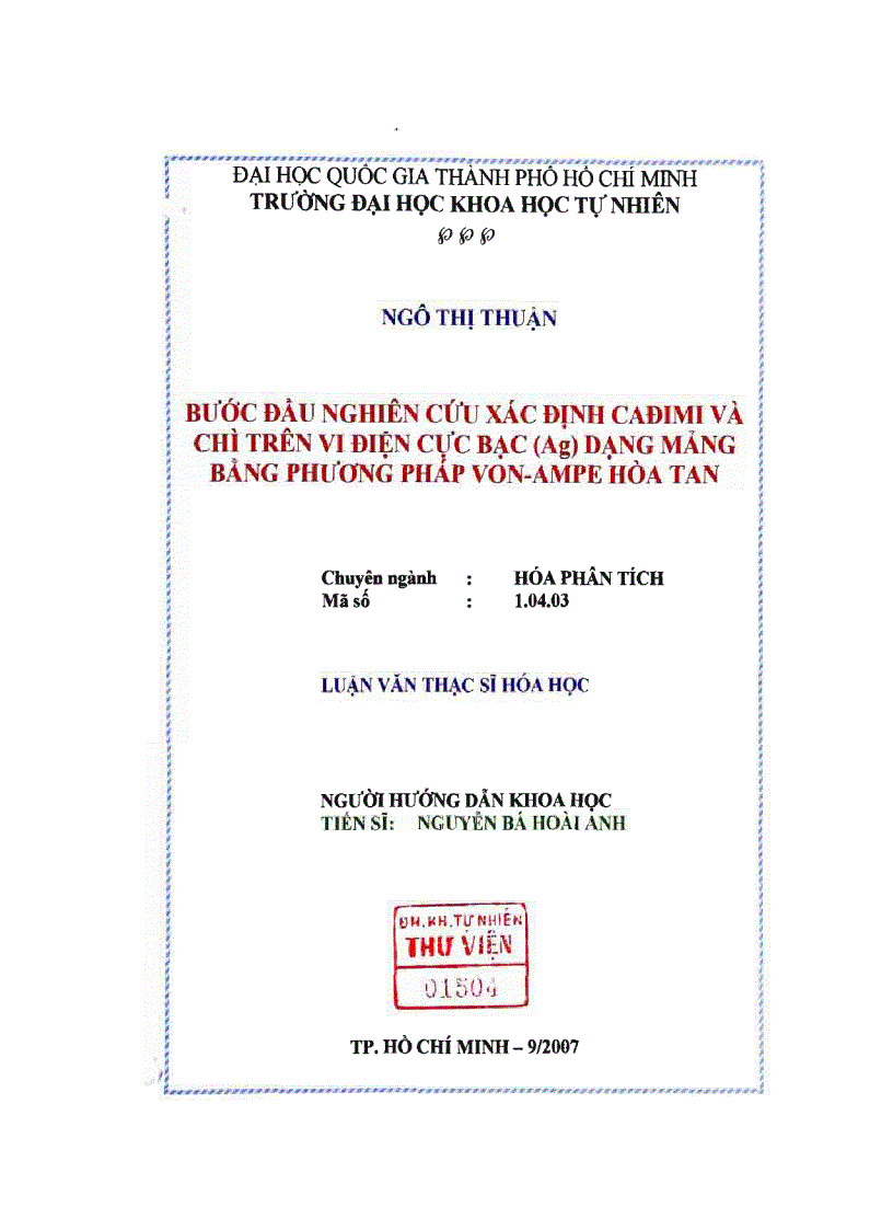 image for page Bước đầu nghiên cứu xác định cađimi và chì trên vi điện cực bạc ag dạng mảng bằng phương pháp von ampe hòa tan