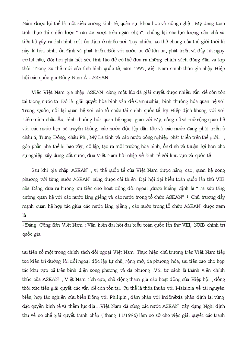 Chính sách đối ngoại của việt nam với asean sau năm 1995