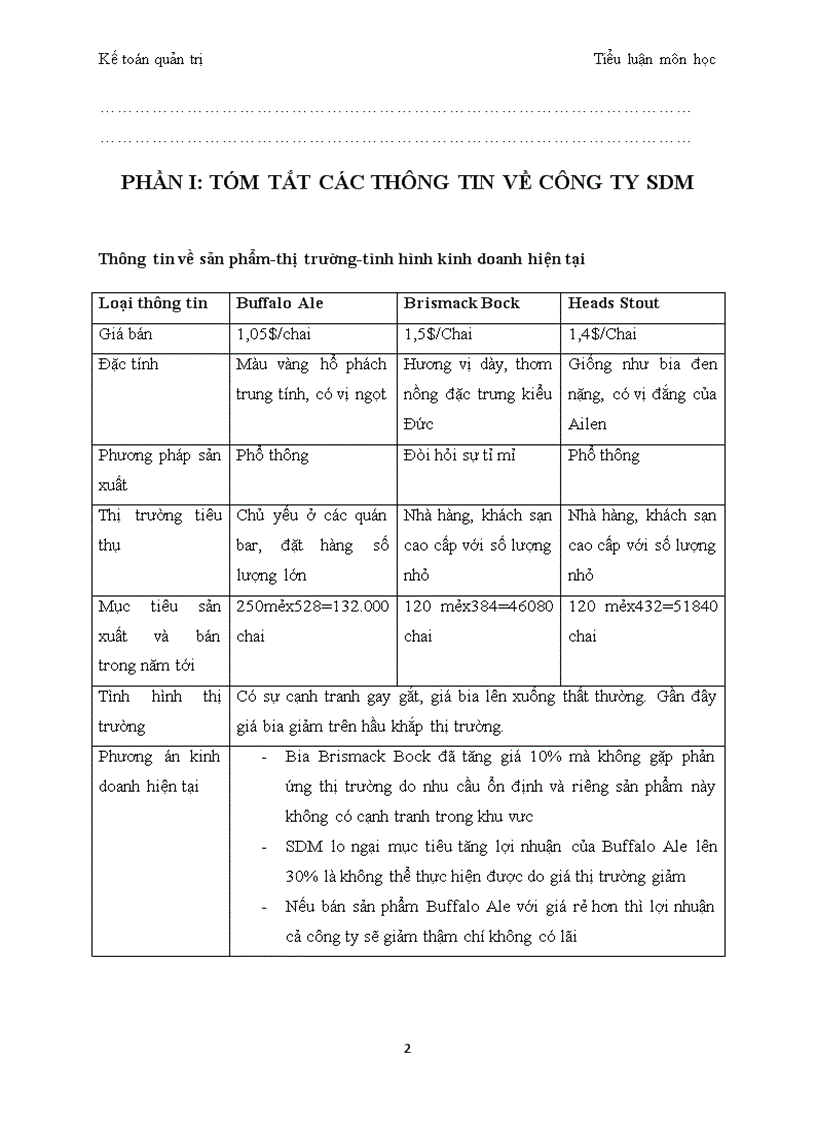 TIỂU LUẬN MÔN HỌC KẾ TOÁN QUẢN TRỊ trường đại học ngoại thương