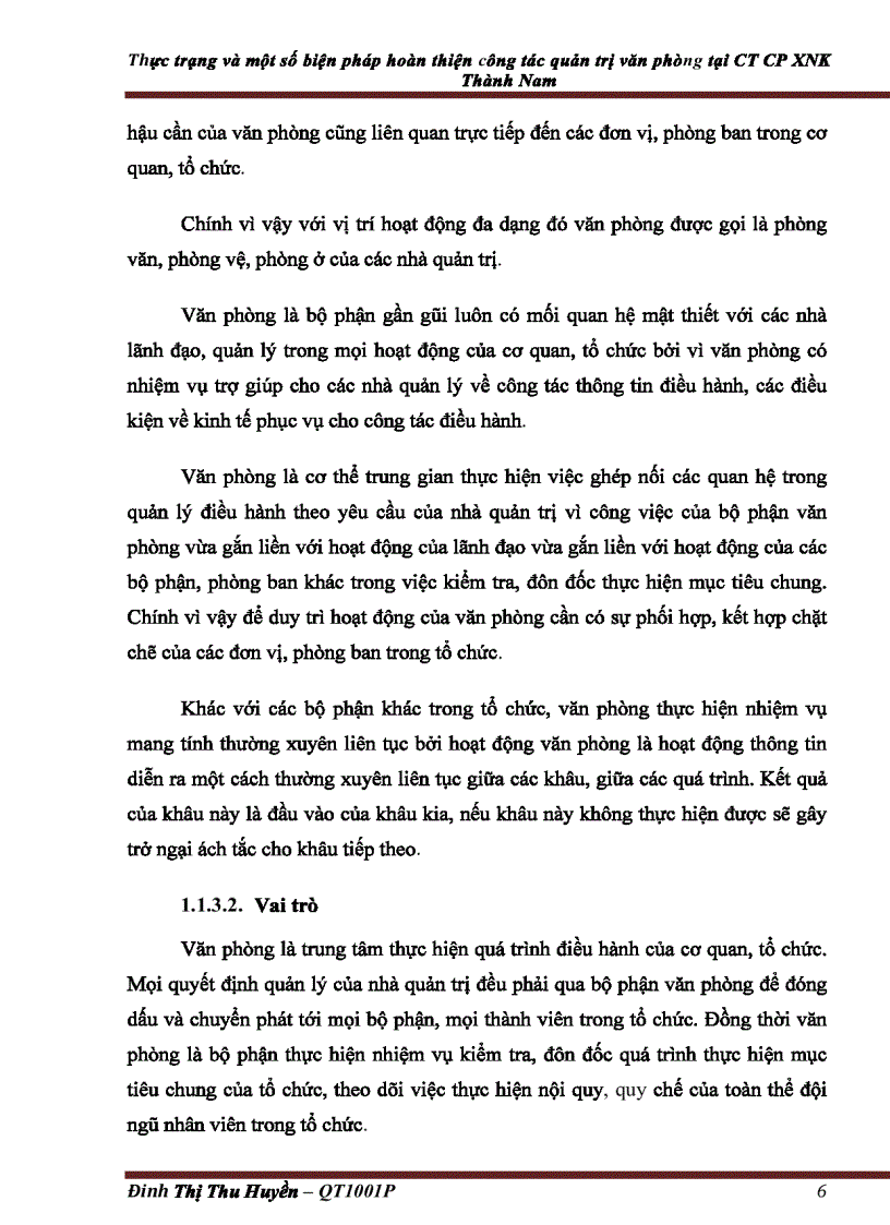 Một số biện pháp hoàn thiện công tác Quản trị văn phòng tại Công ty Cổ Phần Xuất Nhập Khẩu Thành Nam