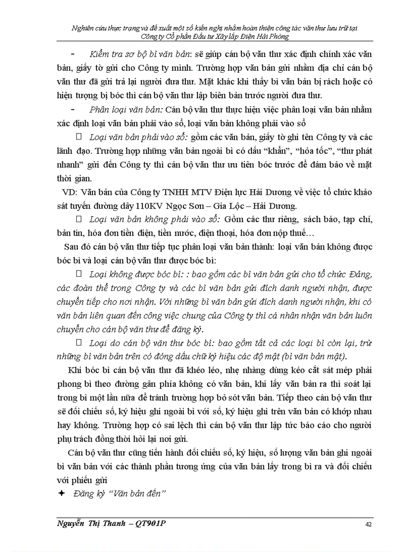 image for page Nghiên cứu thực trạng và đề xuất một số kiến nghị nhằm hoàn thiện công tác văn thư lưu trữ tại Công ty Đầu tư Xây lắp điện Hải Phòng