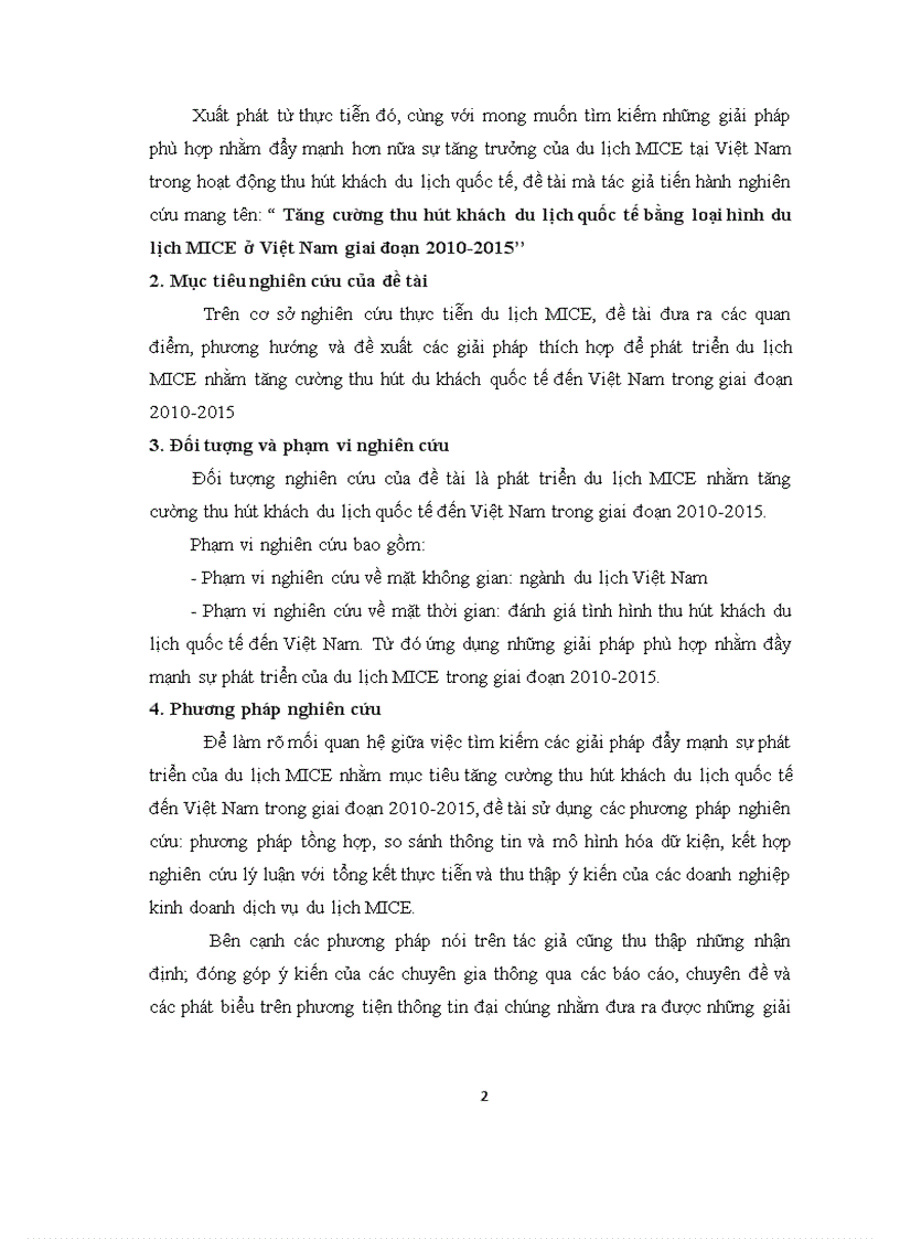 KHÓA LUẬN Tăng cường thu hút khách du lịch quốc tế bằng loại hình du lịch MICE ở Việt Nam giai đoạn 2010 2015