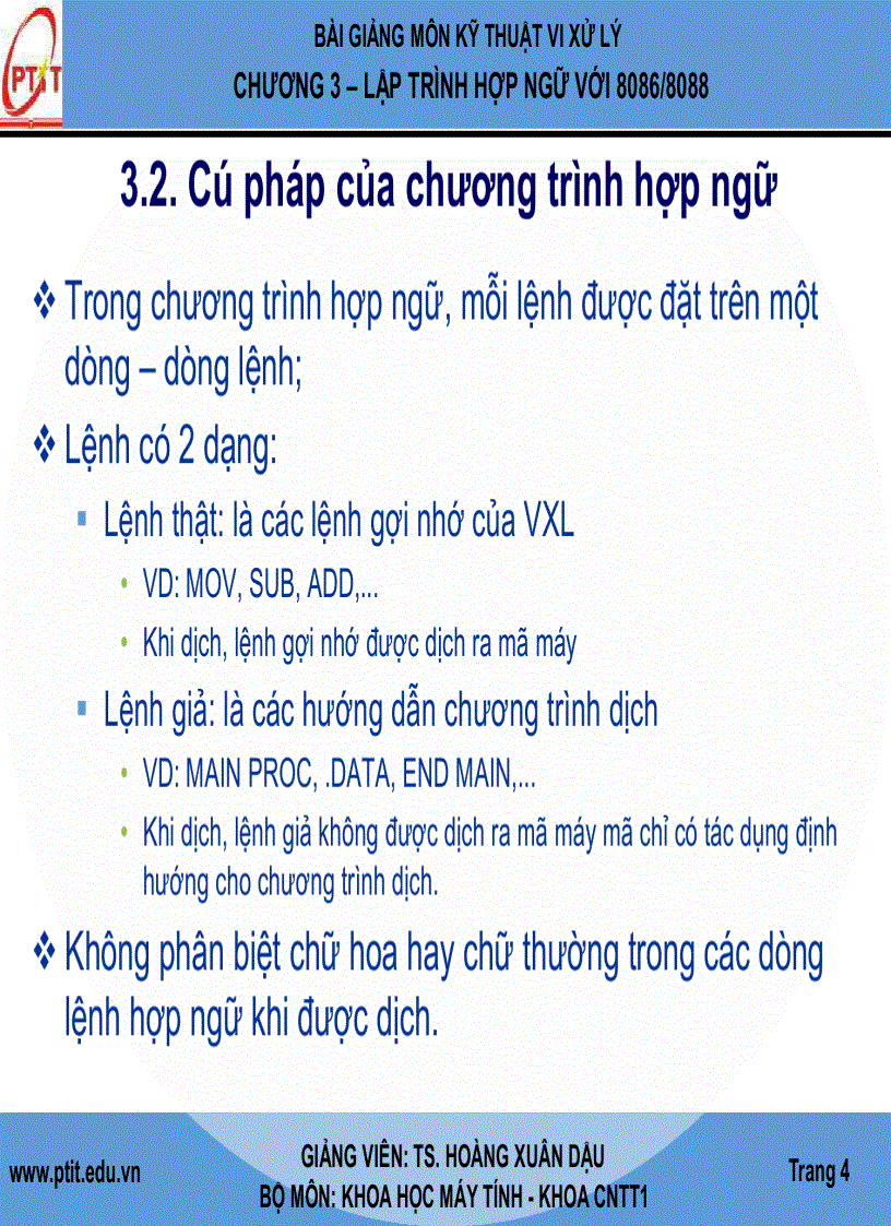image for page Giáo Trình kĩ thuật vi xử lý LẬP TRÌNH HỢP NGỮ VỚI 8086 8088
