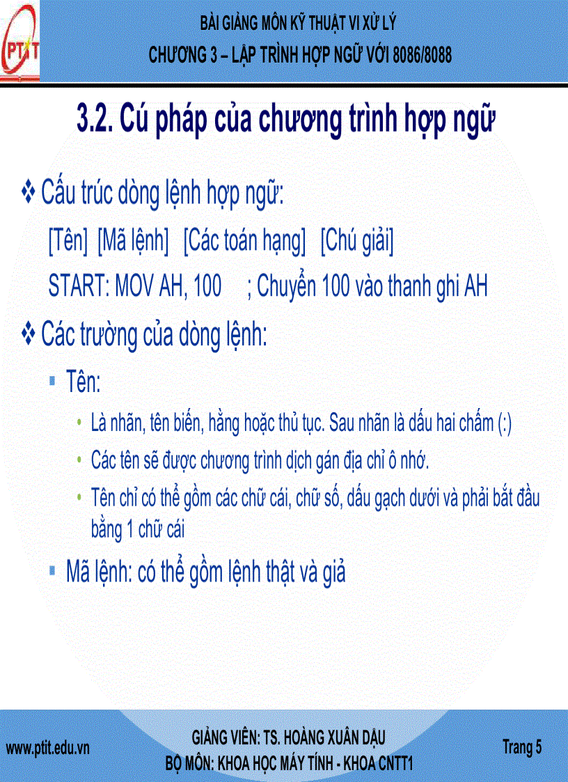image for page Giáo Trình kĩ thuật vi xử lý LẬP TRÌNH HỢP NGỮ VỚI 8086 8088