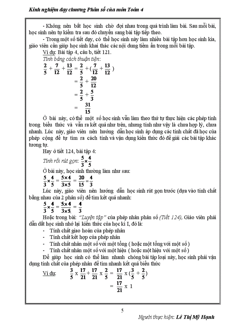 image for page Một số kinh nghiệm dạy chương Phân số của môn Toán 4