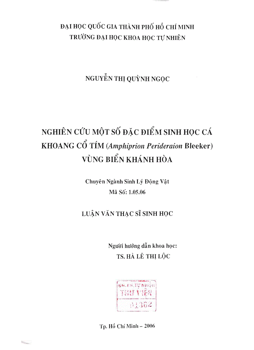 image for page Nghiên cứu một số đặc điểm sinh học cá khoang cổ tím Amphiprion perideraion Bleeker vùng biển khánh hòa