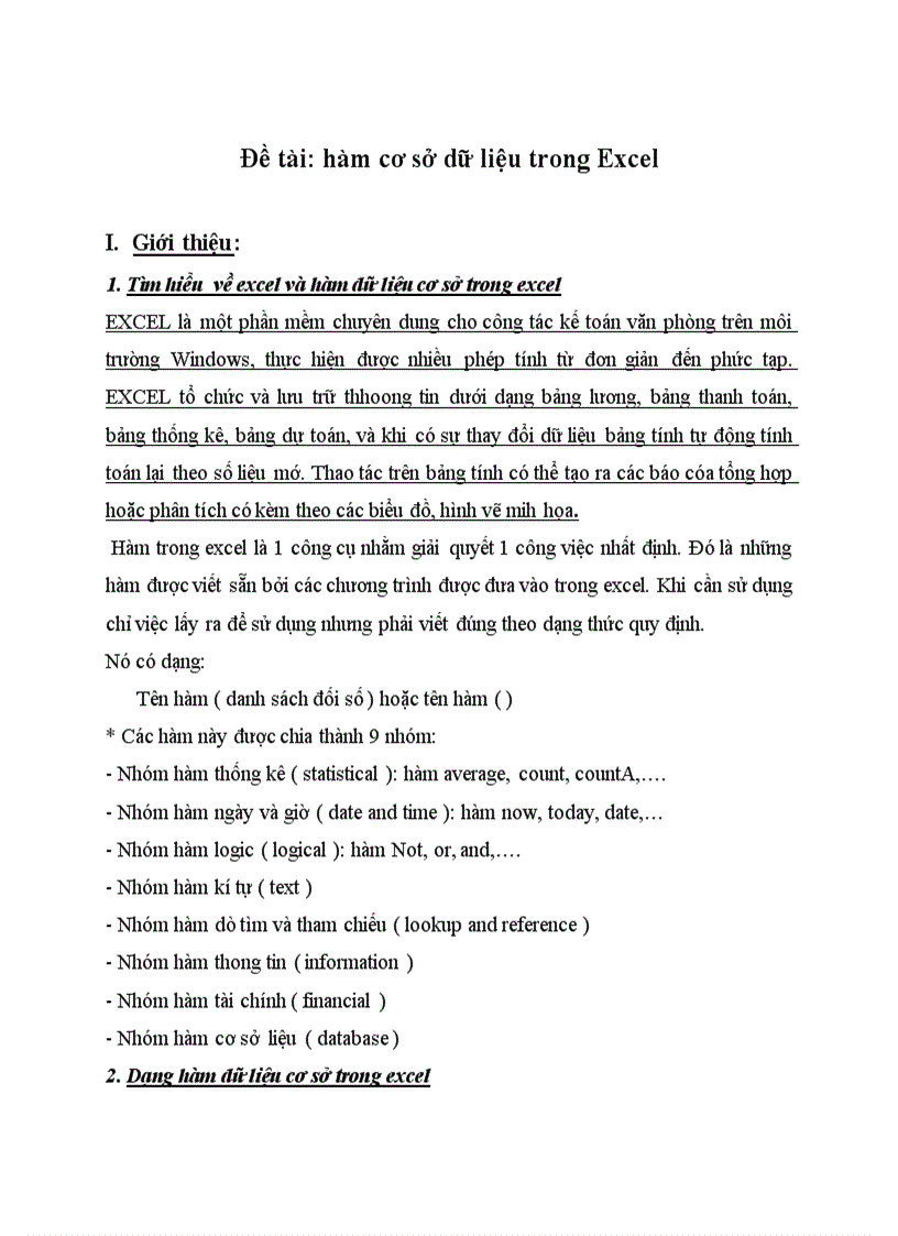 image for page Tiểu luận về các hàm thông dụng trong excel
