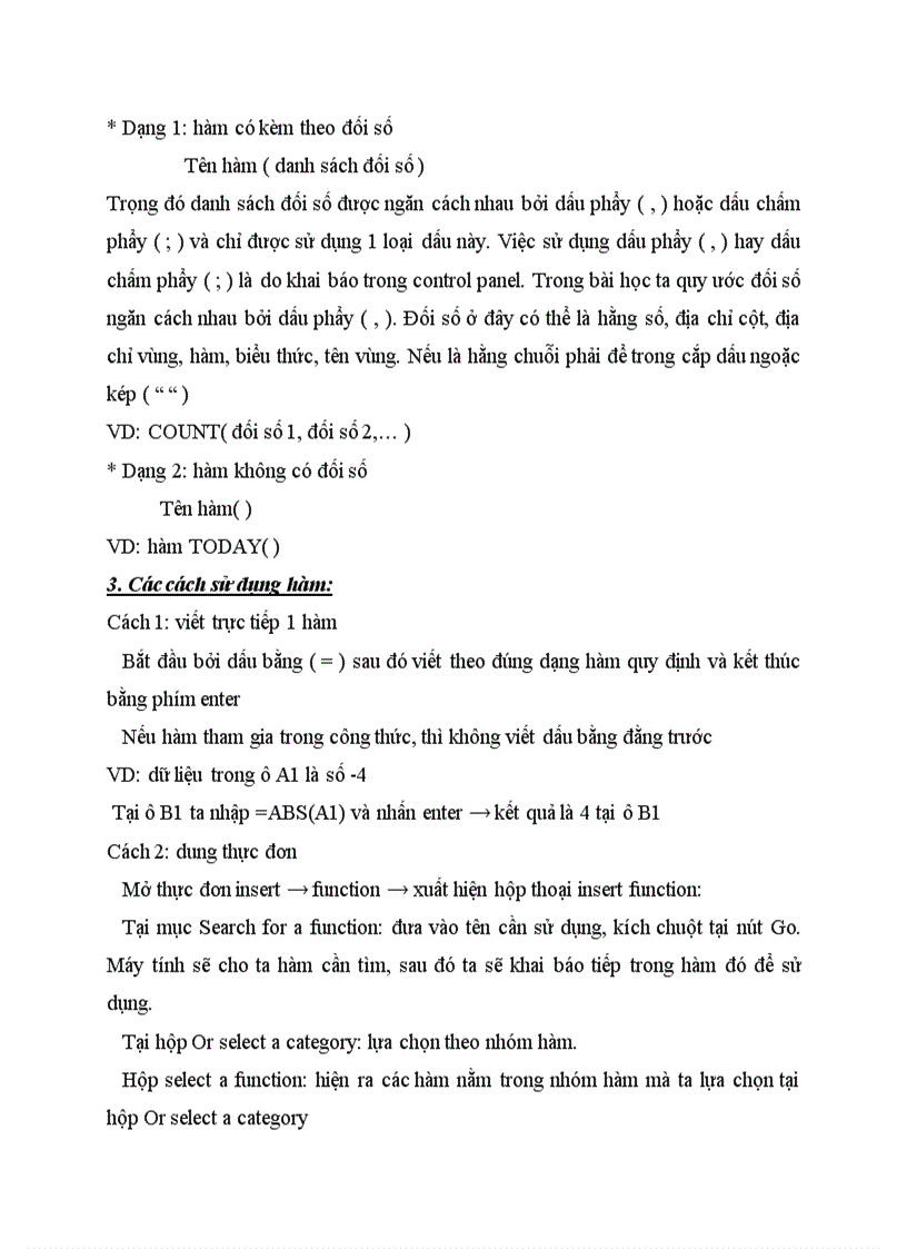 Tiểu luận về các hàm thông dụng trong excel