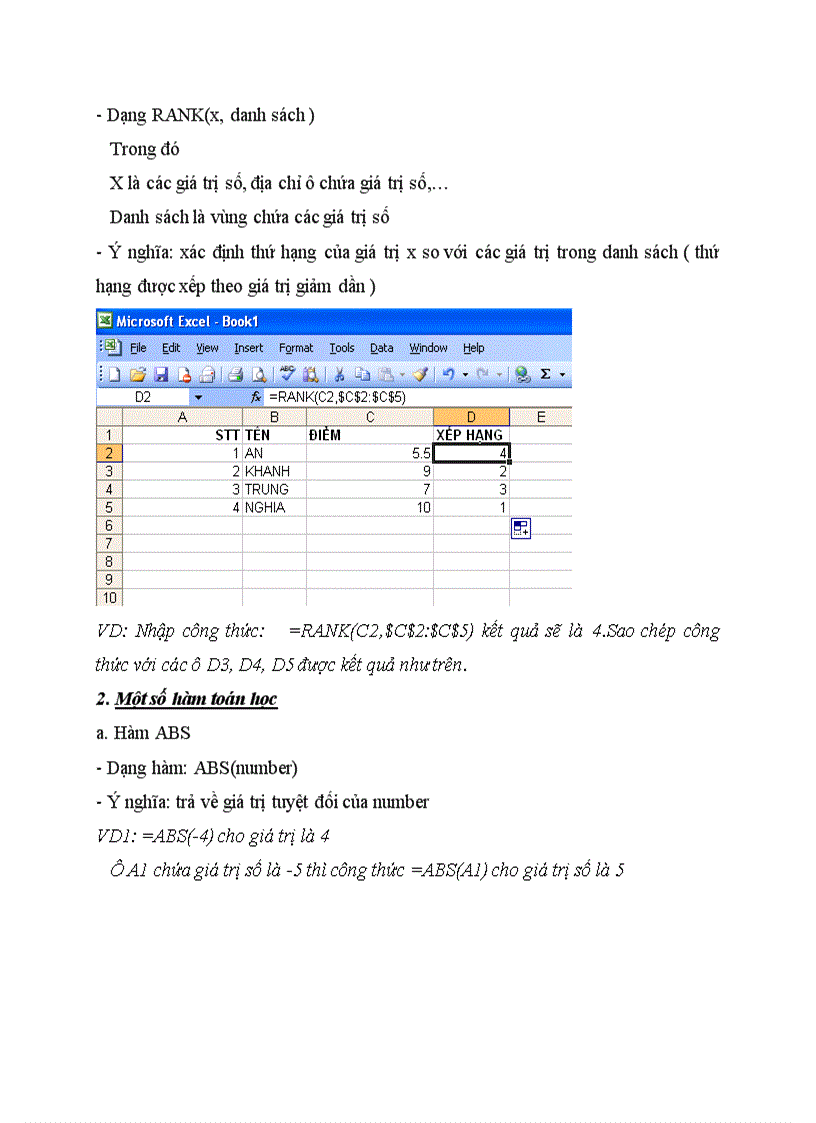 image for page Tiểu luận về các hàm thông dụng trong excel