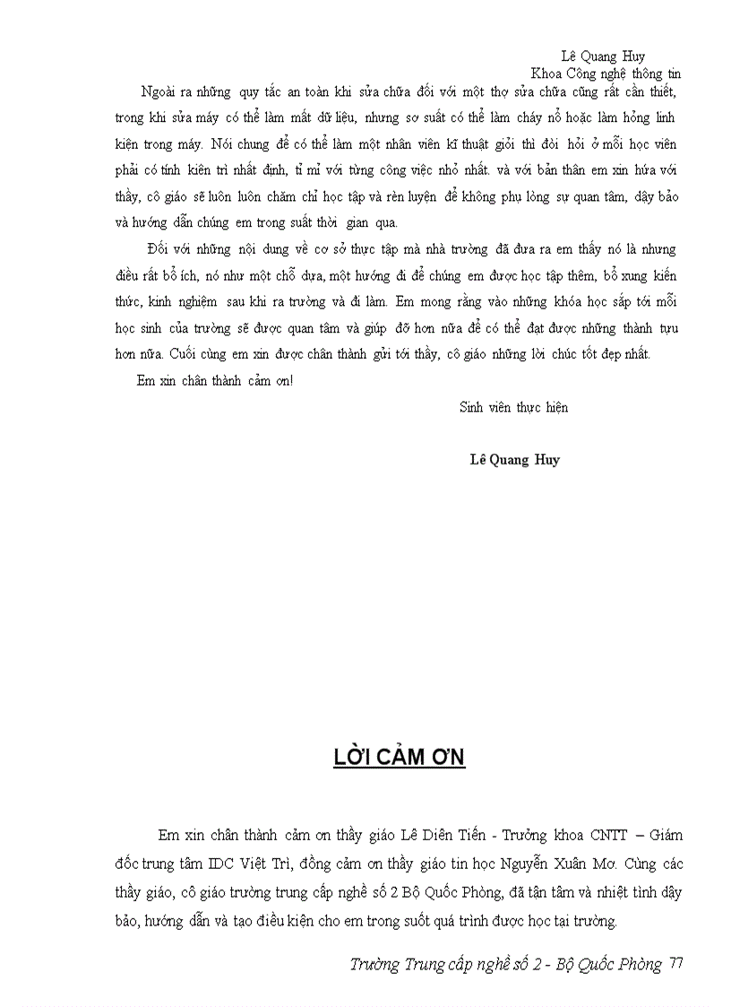 image for page Báo cáo thực tập Lắp ráp cài đặt và sửa chữa máy vi tính