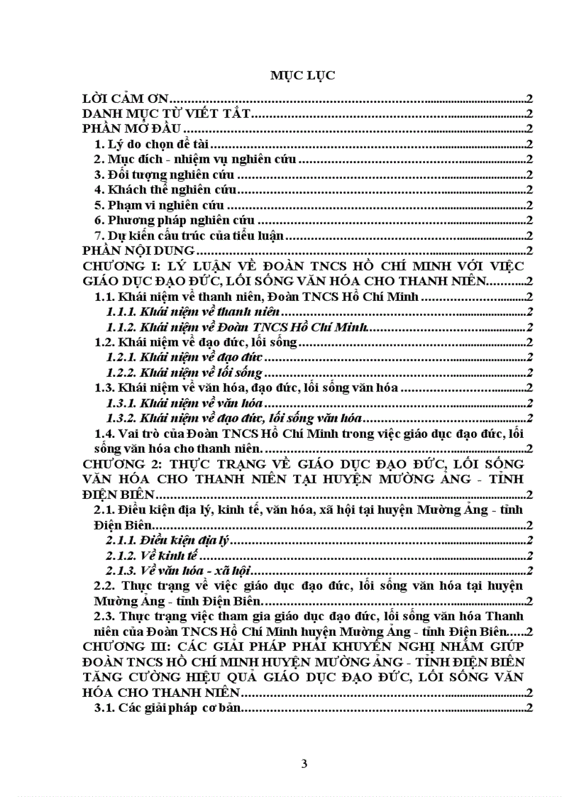Tiểu luận tốt nghiệp ĐOÀN THANH NIÊN CỘNG SẢN HỒ CHÍ MINH HUYỆN MƯỜNG ẢNG TỈNH ĐIỆN BIÊN VỚI CÔNG TÁC GIÁO DỤC ĐẠO ĐỨC LỐI SỐNG VĂN HÓA CHO THANH NIÊN