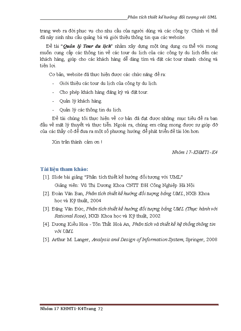 image for page Phân tích thiết kế hướng đối tượng với UML Quản lý Tour du lịch