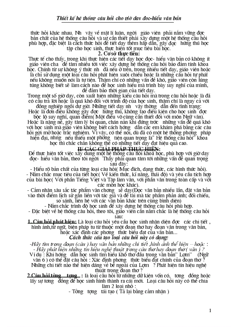 image for page Thiết kế hệ thống câu hỏi cho giờ dạy Đọc Hiểu văn bản