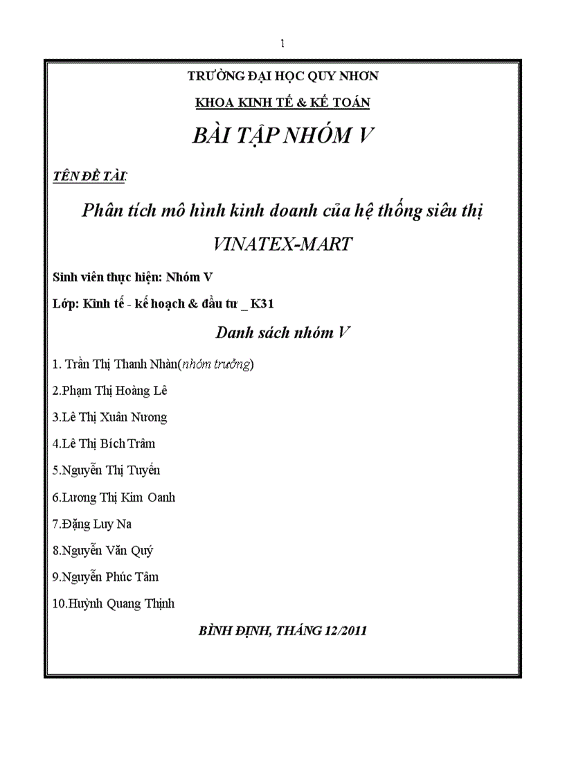 image for page Phân tích mô hình kinh doanh của hệ thống siêu thị VINATEX MART