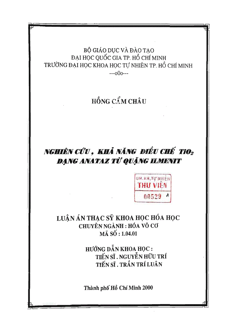 image for page Nghiên cứu khả năng điều chế TiO2 dạng anataz từ quạng ilmenit
