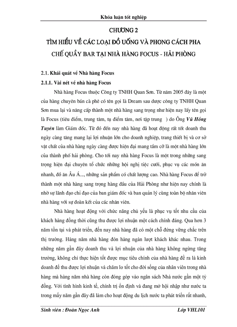 image for page Tìm hiểu nghiệp vụ pha chế quầy Bar tại nhà hàng Focus Hải Phòn