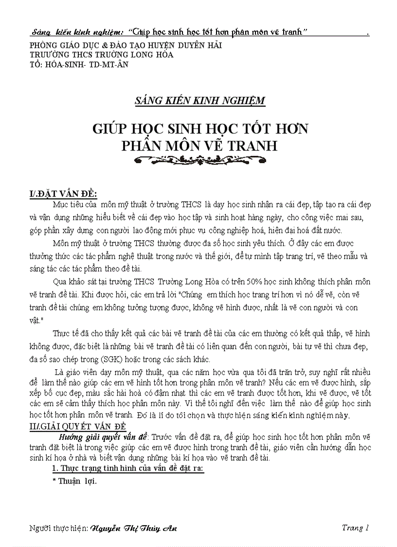 image for page Giúp học sinh học tốt hơn phân môn vẽ tranh