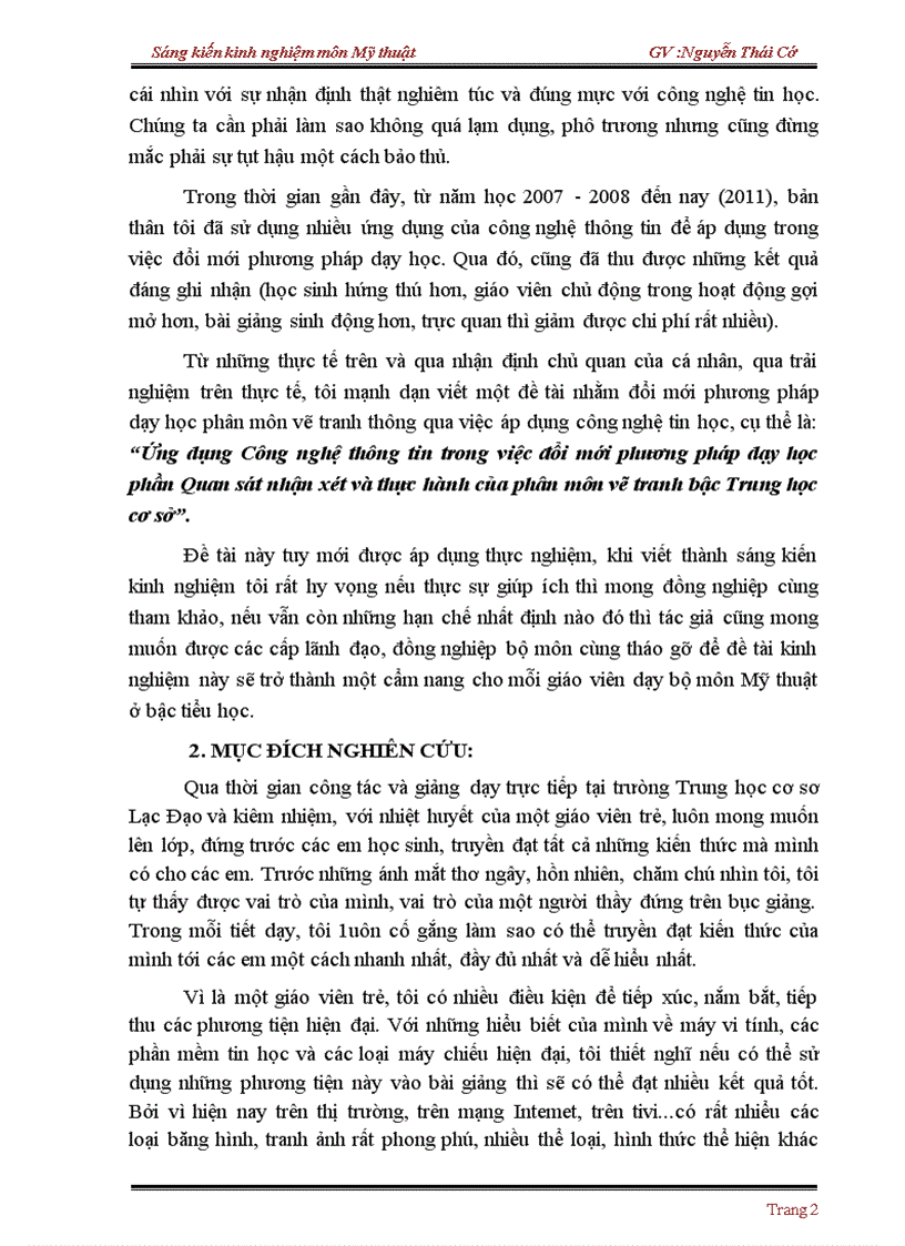 image for page Ứng dụng Công nghệ thông tin trong việc đổi mới phương pháp dạy học phần Quan sát nhận xét và thực hành của phân môn vẽ tranh bậc Trung học cơ sở