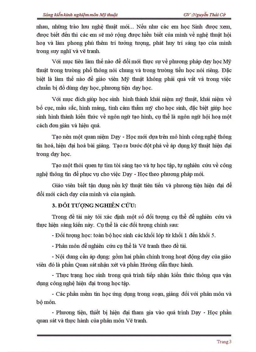 image for page Ứng dụng Công nghệ thông tin trong việc đổi mới phương pháp dạy học phần Quan sát nhận xét và thực hành của phân môn vẽ tranh bậc Trung học cơ sở