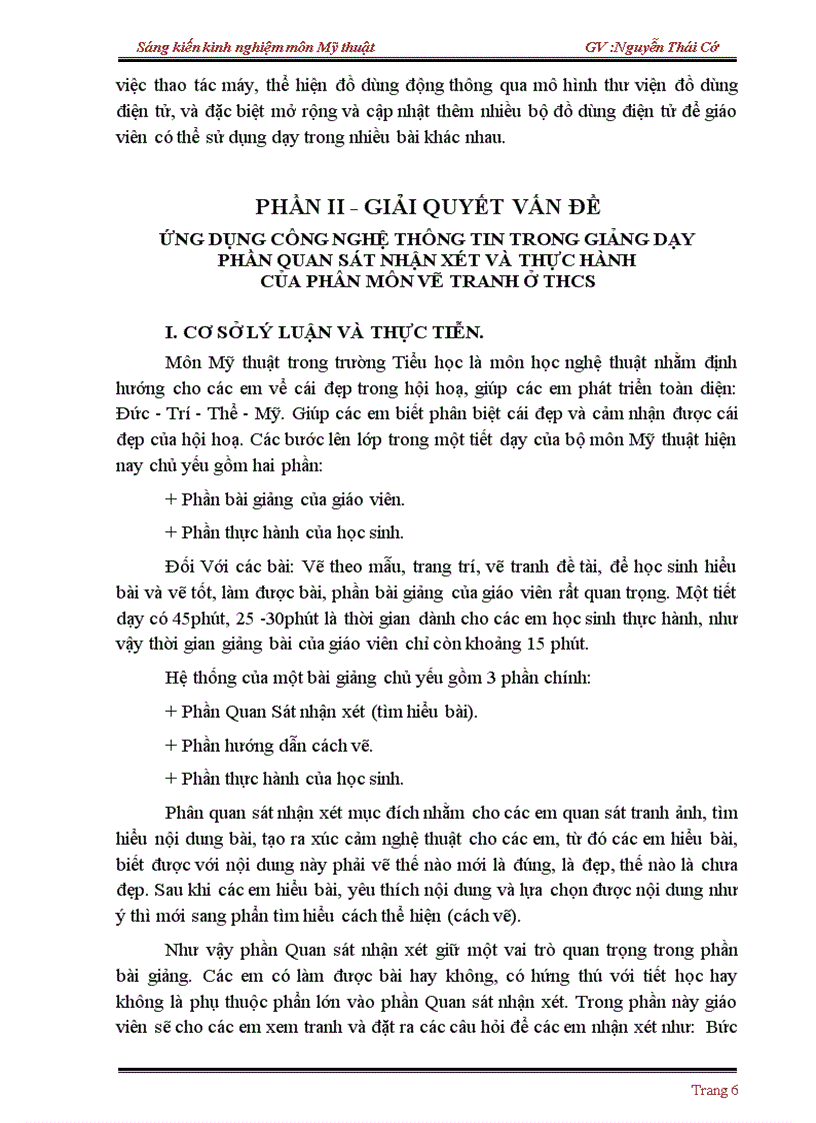 image for page Ứng dụng Công nghệ thông tin trong việc đổi mới phương pháp dạy học phần Quan sát nhận xét và thực hành của phân môn vẽ tranh bậc Trung học cơ sở