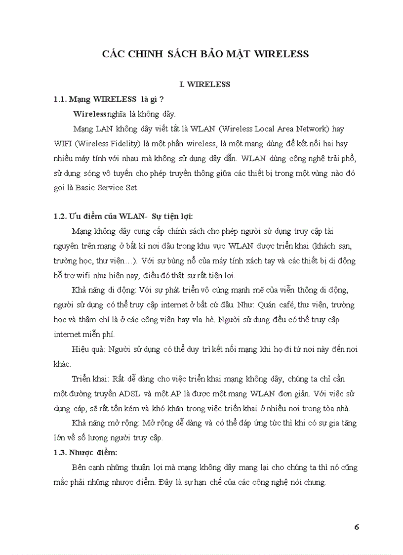 Trình bày các chính sách bảo mật mạng wireless