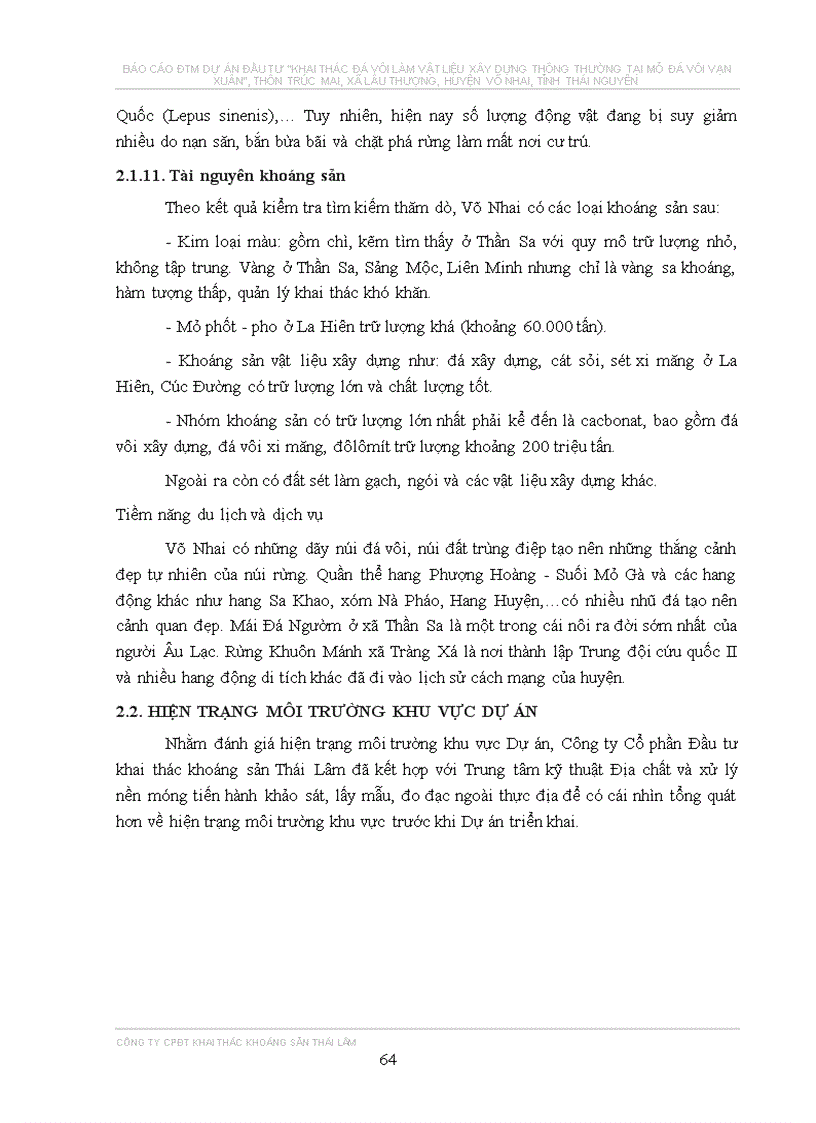image for page Đánh giá dtm đầu tư khai thác đá vôi làm vật liệu xây dựng thông thường tại mỏ đá vôi vạn xuân thôn trúc mai xã lâu thượng huyện võ nhai tỉnh thái nguyên