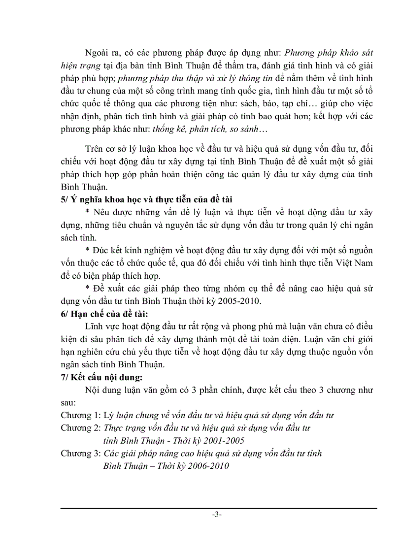Các giải pháp nâng cao hiệu quả sử dụng vốn đầu tư Bình Thuận thời kỳ 2005 2010