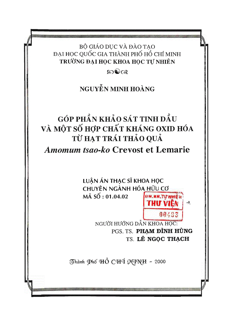 image for page Góp phần khảo sát tinh dầu và một số hợp chất kháng oxid hóa từ hạt trái thảo quả Amomum tsao ko Crevost et Lemarie