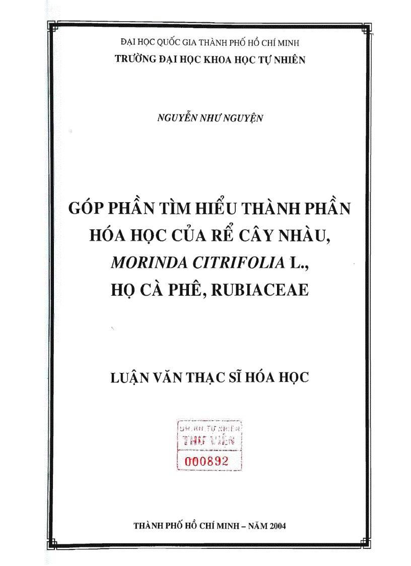 image for page Góp phần tìm hiểu thành phần hóa học của rể cây nhàu morinda citrifolia l họ cà phê rubiaceae