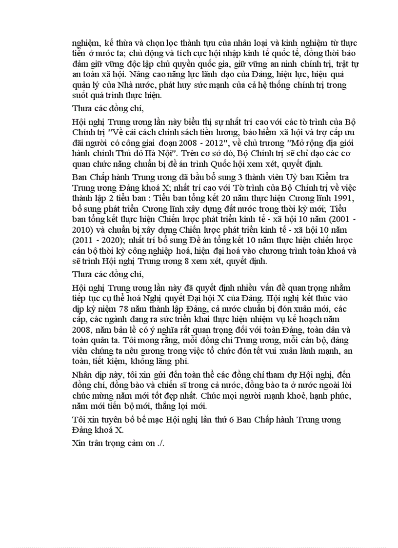 image for page Phát biểu của đồng chí Tổng Bí thư Nông Đức Mạnh bế mạc Hội nghị lần thứ 6 Ban Chấp hành Trung ương Đảng khoá X