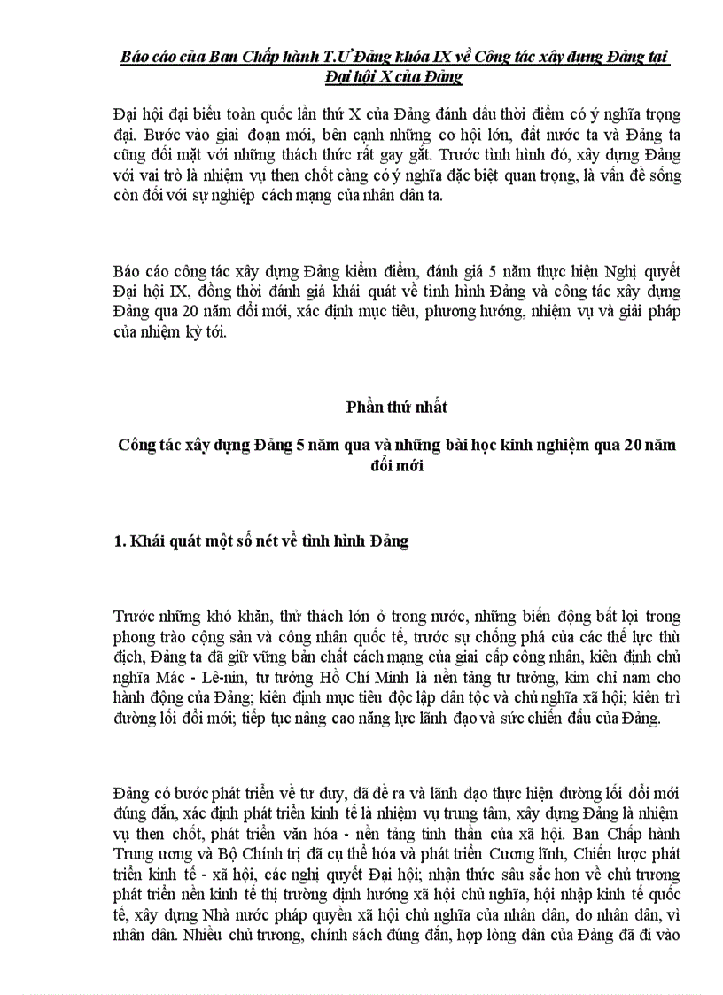 image for page Báo cáo của Ban Chấp hành T Ư Đảng khóa IX về Công tác xây dựng Đảng tại Đại hội X của Đảng