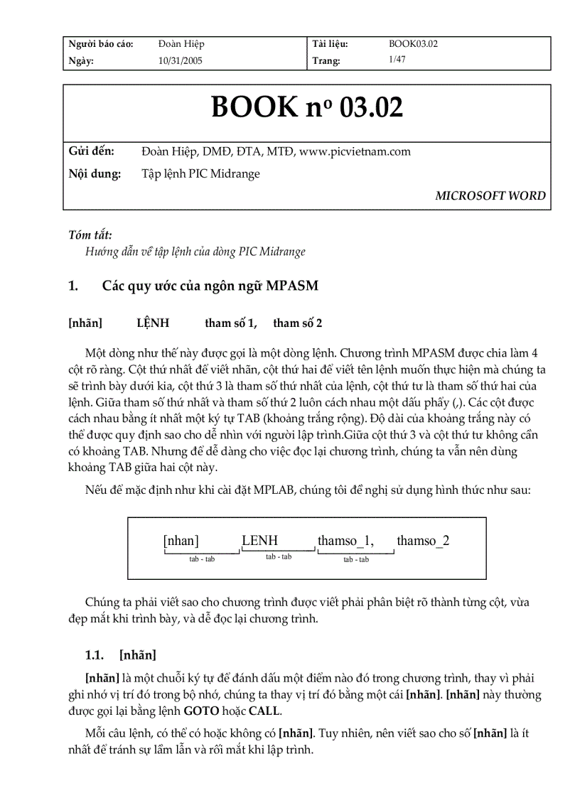 image for page Hướng dẫn về tập lệnh PIC Midrange